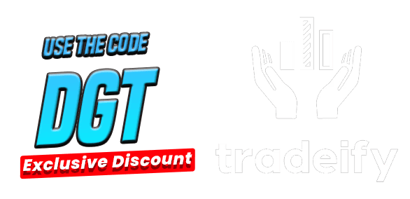 Tradeify discount code DGT displayed with Tradeify logo – instant funding prop firm promotion for Growth, Advanced, and Lightning accounts.