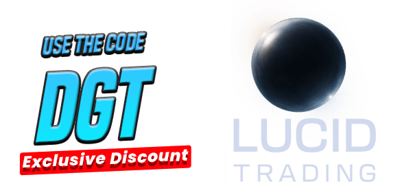Lucid Trading discount code image featuring the Lucid Trading logo and exclusive futures prop firm savings through DamnPropFirms